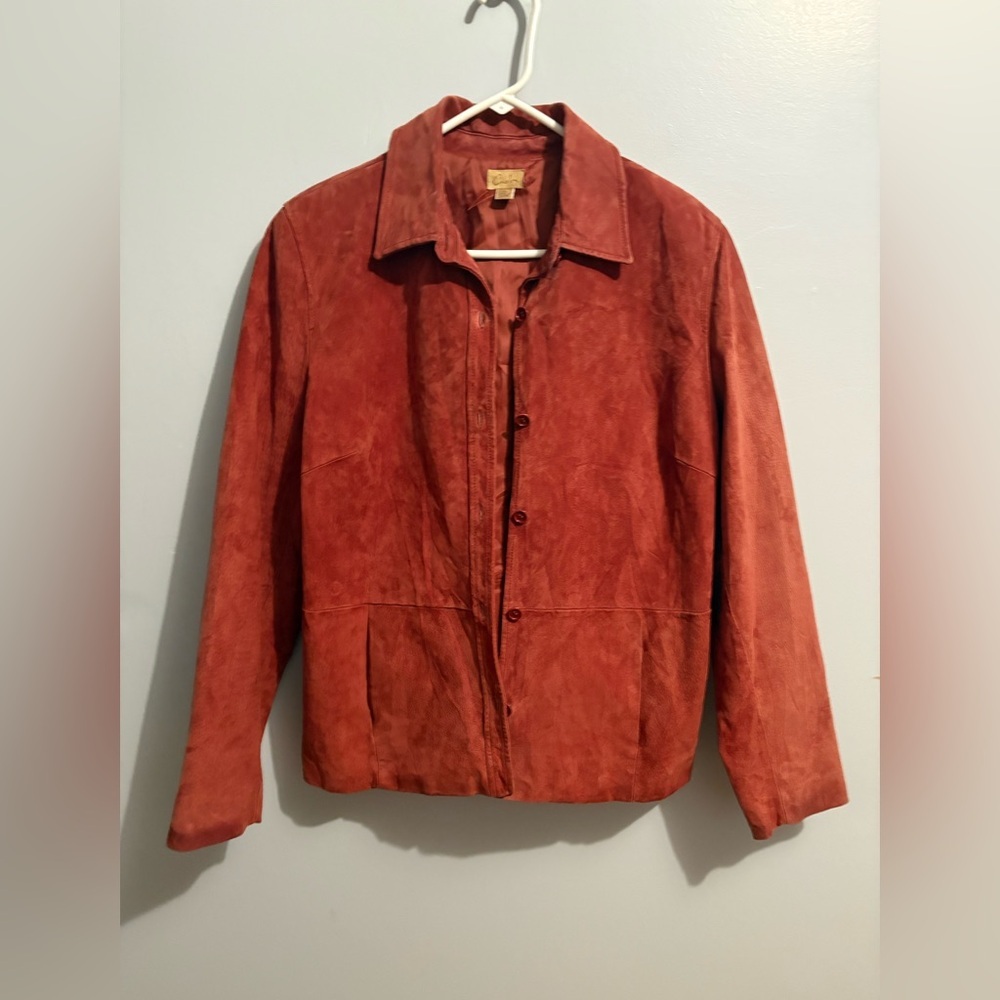 Red Suede Jacket Women’s XL Caslon Leather Lined Vintage Rust Button Down Coat - Picture 4 of 16